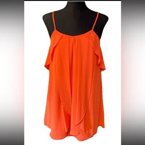 Ya Los Angeles Woman M Coral/orange Shift Dress Silk Blend Layered Straps B232